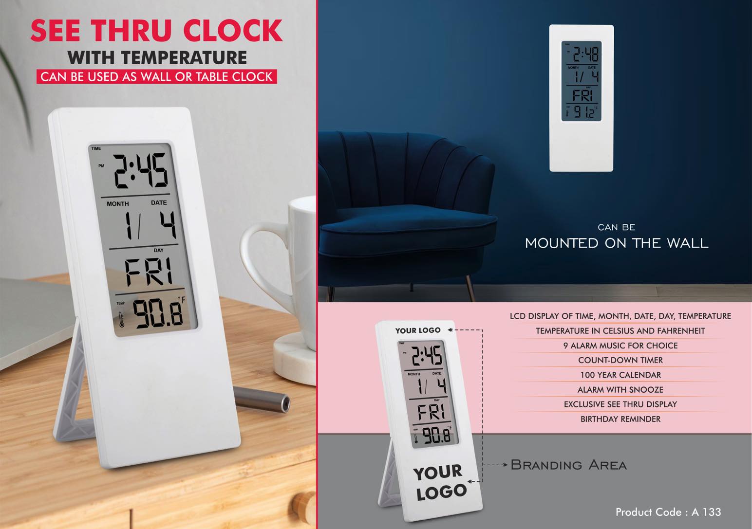 See Thru clock with temperature | Can be used as wall or table
clock