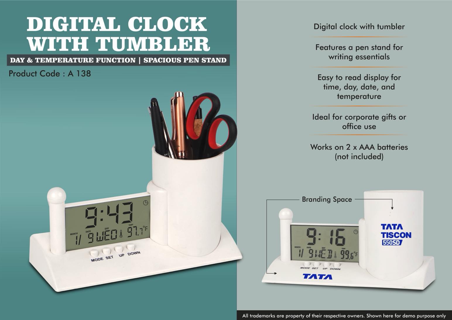 Digital Clock with Tumbler | Day & Temperature Function |
Spacious Pen Stand