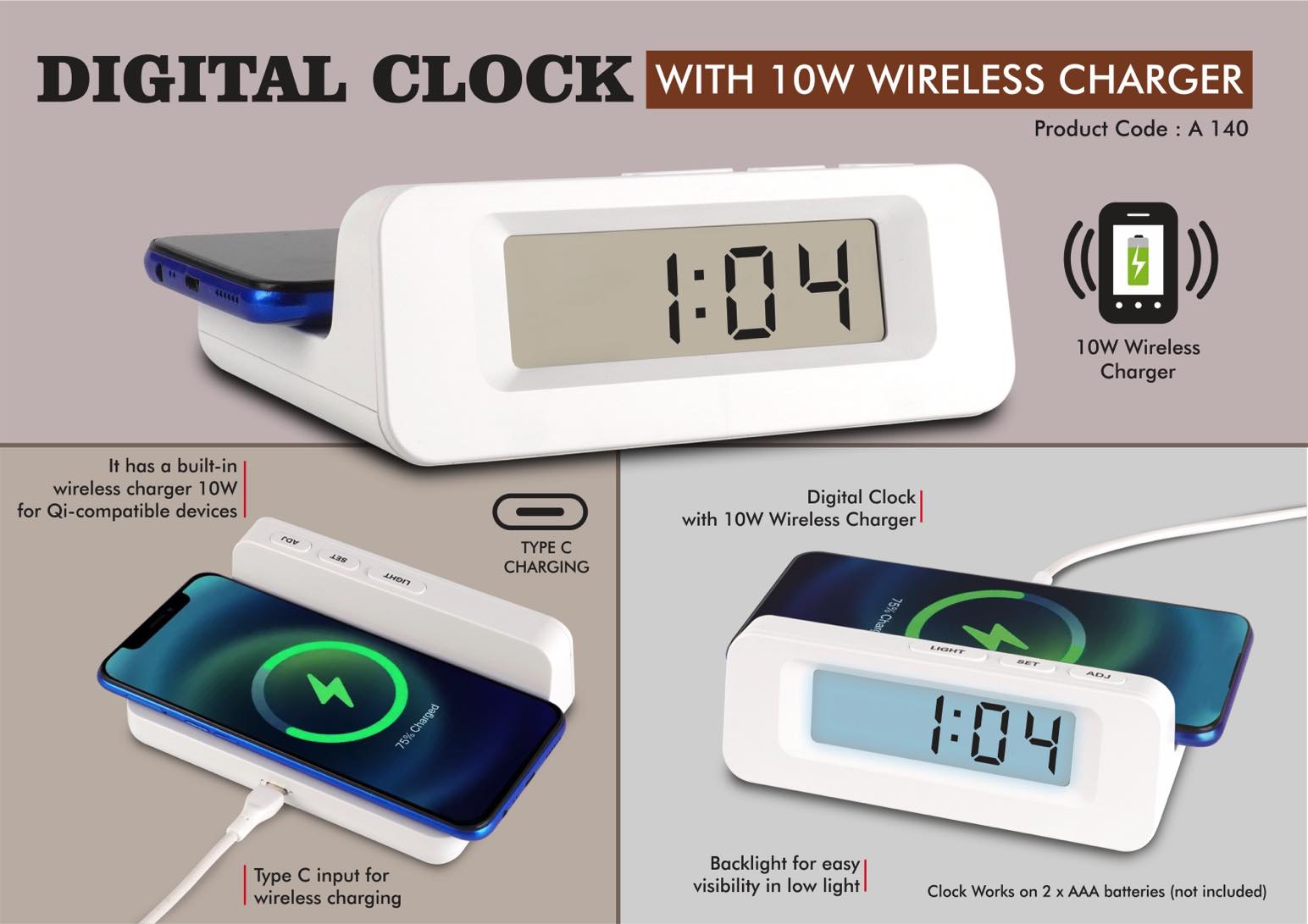 Digital Clock with 10W Wireless Charger | Type C input for
charger -
https://youtu.be/4tnOljzuOXw