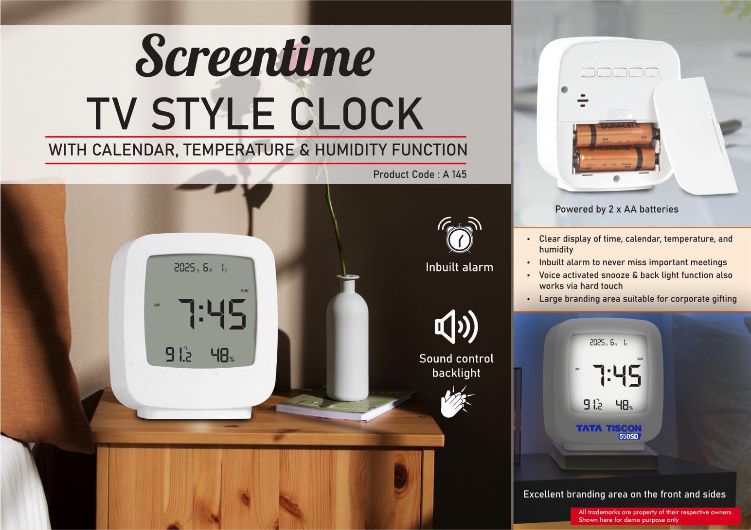 Screentime: TV style clock with Calendar, Temperature &
Humidity function