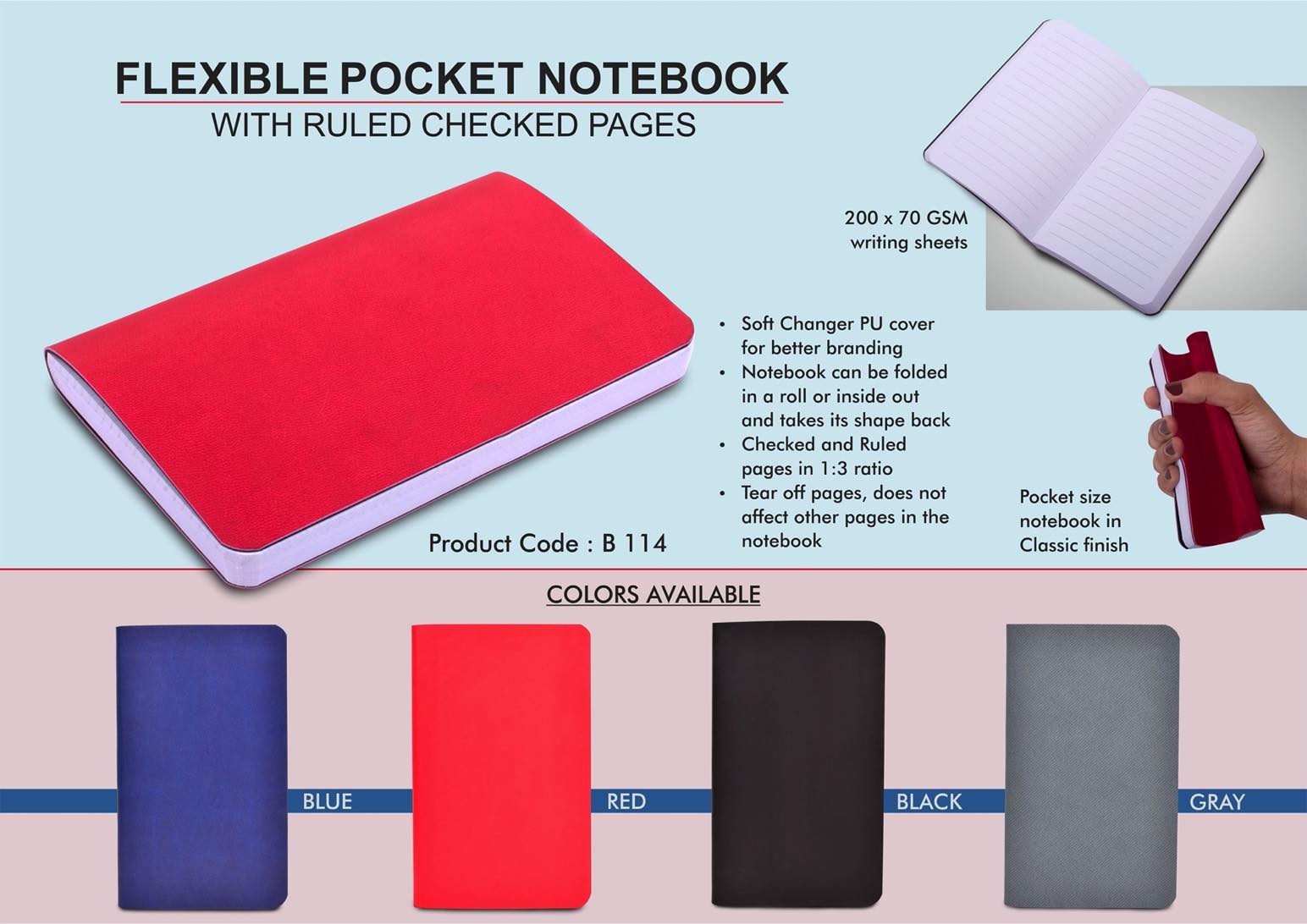 Flexible Pocket Notebook with Ruled & Checked pages | Soft
Changer PU Cover | 200 Writing sheets