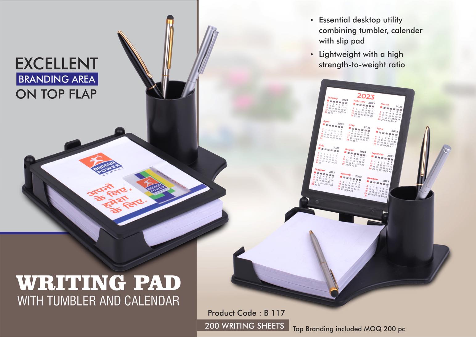 Writing pad with Tumbler and Calendar | 200 writing sheets | Top
Branding included MOQ 200 pc