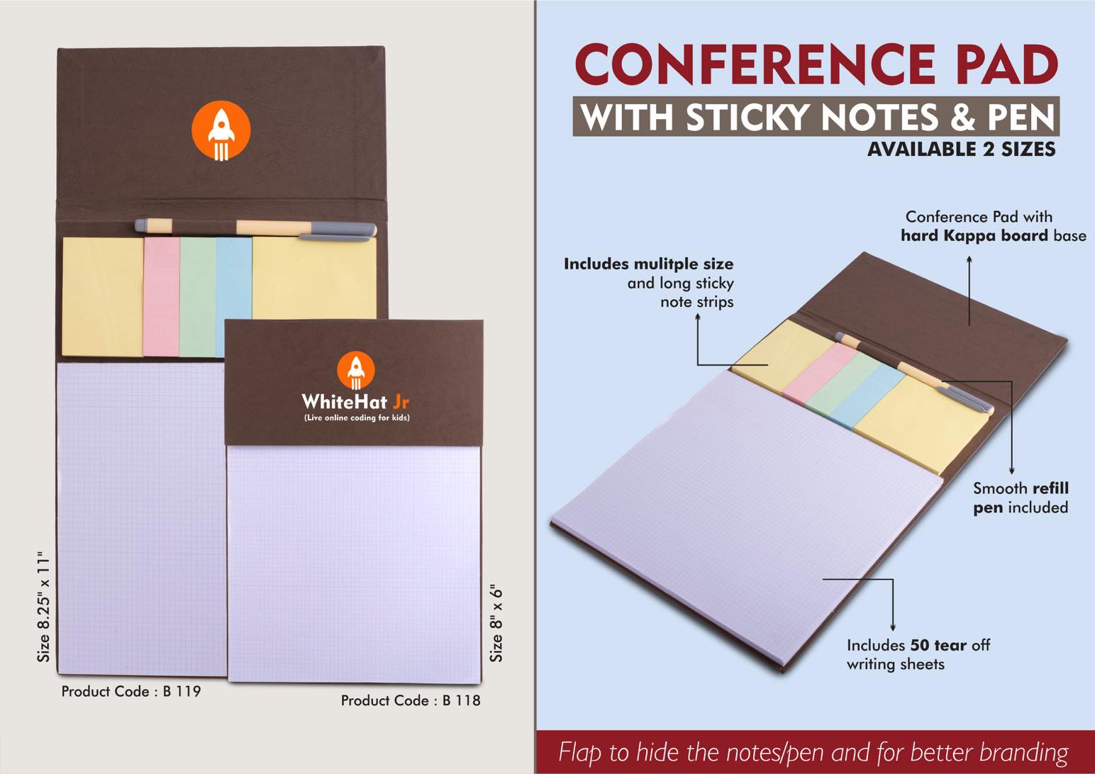 Conference Pad with Sticky notes & Pen | A4 Size | 50 writing
sheets