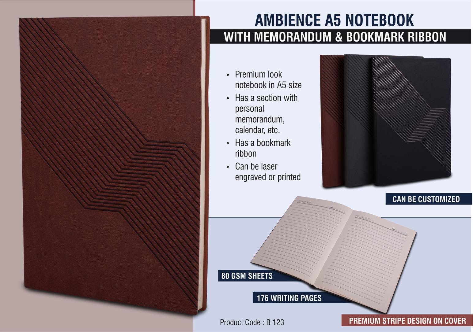 Ambience A5 notebook with memorandum & Bookmark ribbon