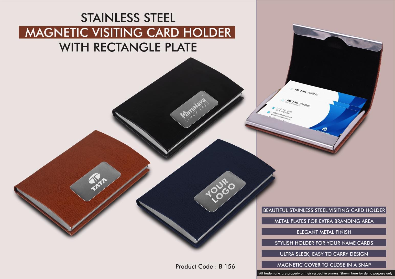 Stainless Steel Magnetic Visiting Card holder with Rectangle
Plate