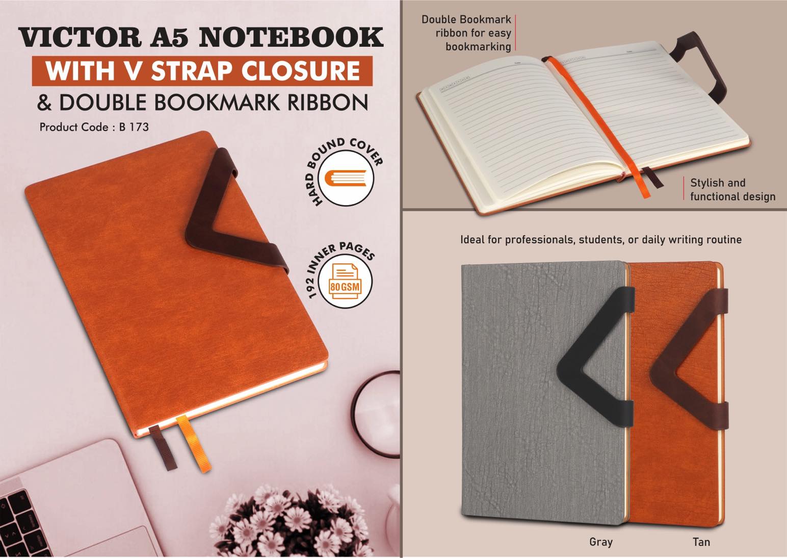 Victor A5 Notebook with V Strap Closure and Double Bookmark
Ribbon