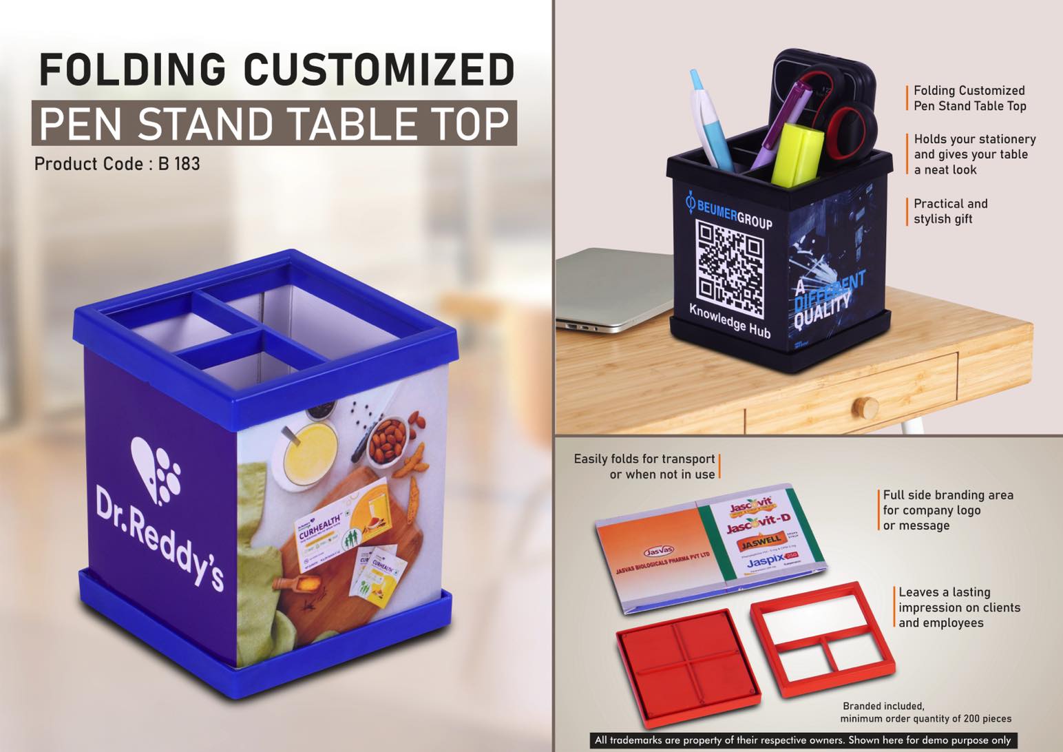 Folding Customized Pen Stand Table Top | Folds for transport or
when not in use | Branding included MOQ 200