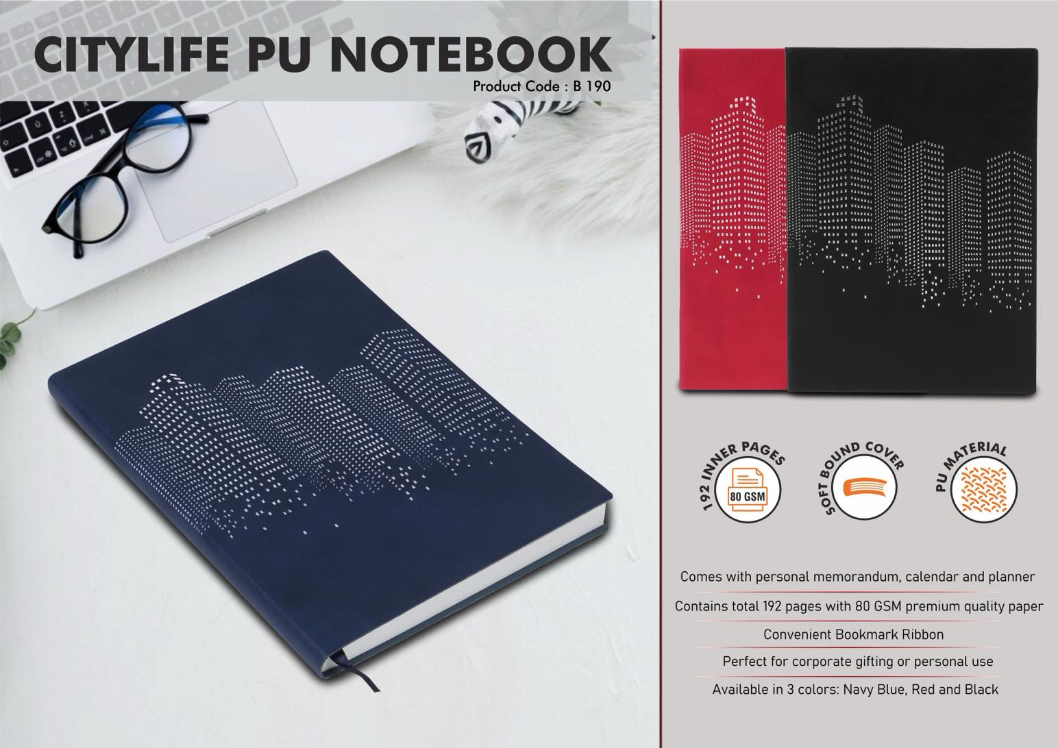 CityLife PU notebook with Memorandum and Bookmark Ribbon