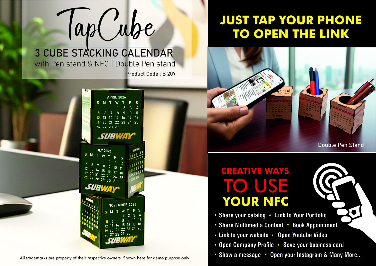 TapCube: 3 Cube Stacking Calendar with Pen stand & NFC |
Double Pen stand