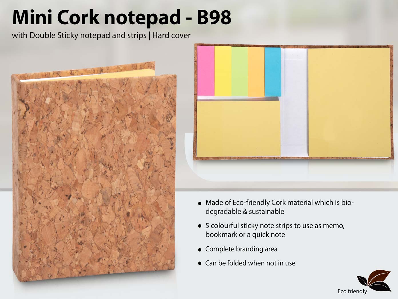 Mini Cork notepad with Double Sticky notepad and strips | Hard
cover