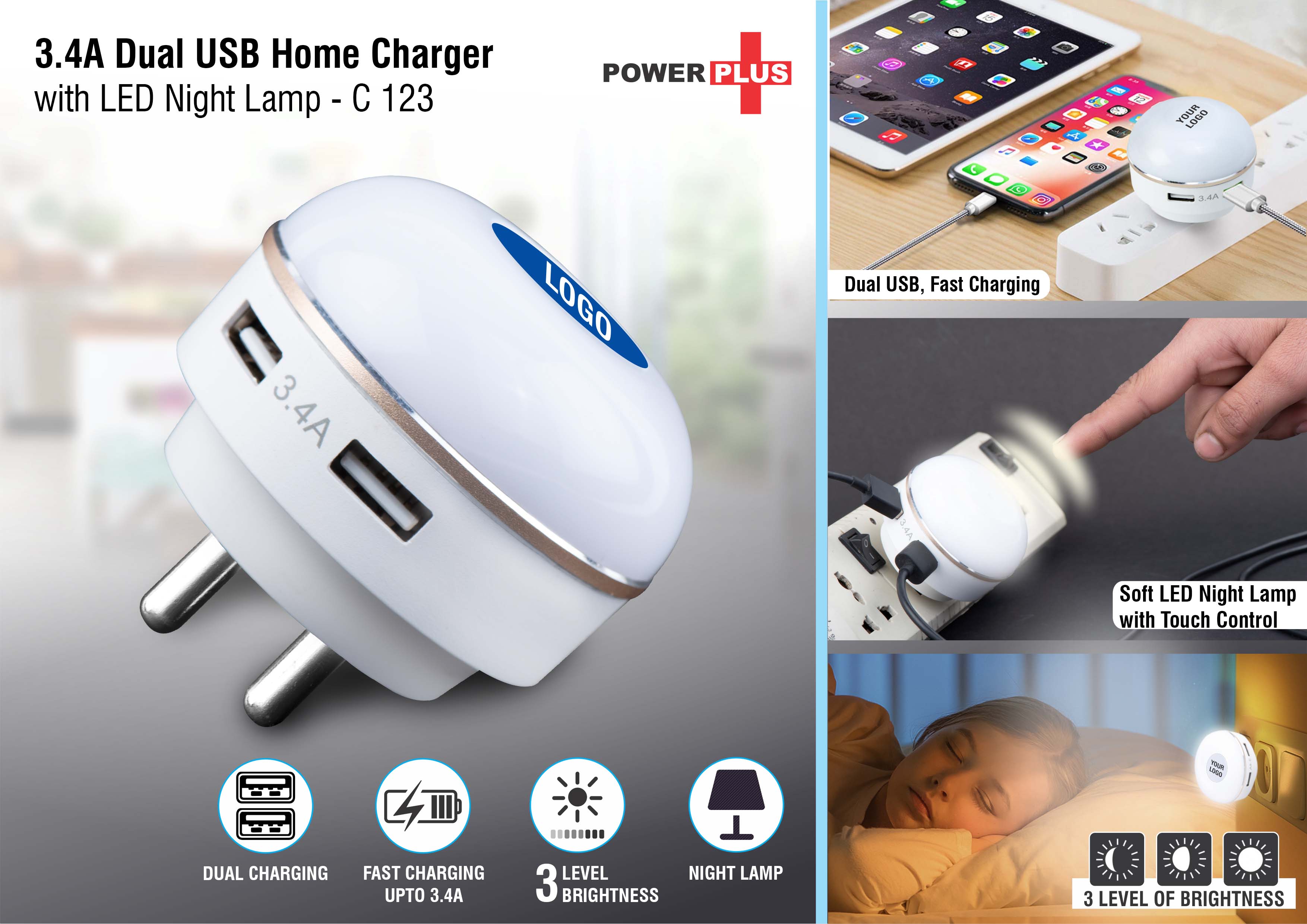 Dual USB fast charger with night lamp -
https://youtu.be/bSRGx2mm6XY