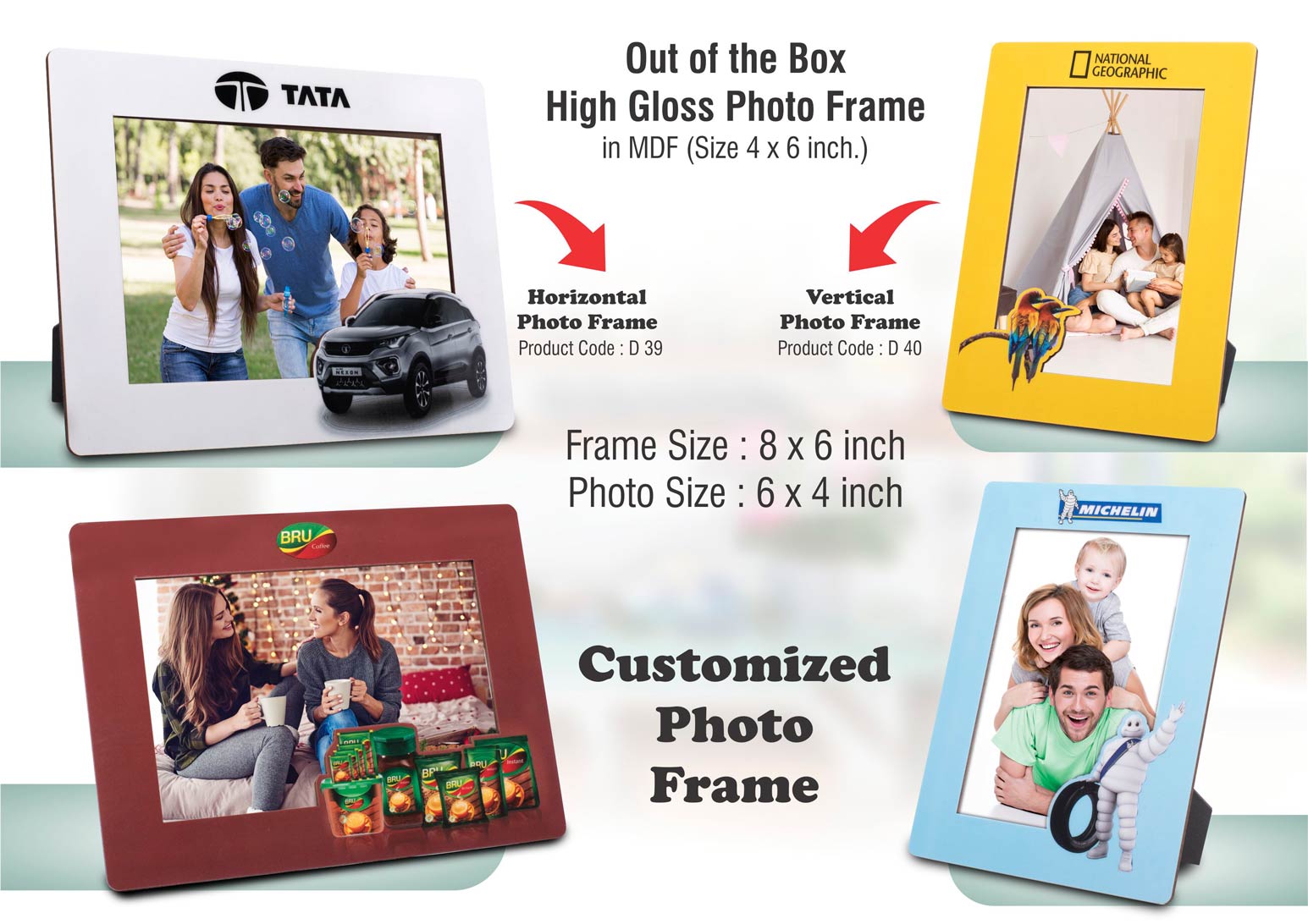 Out of the box High Gloss Photo Frame in MDF | With
customized frame & insert | Photo size 4x6 inch | Vertical | MOQ
100 pcs
