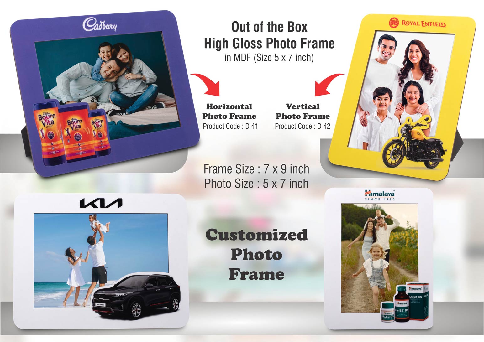 Out of the box High Gloss Photo Frame in MDF | With
customized frame & insert | Photo size 5x7 inch | Horizontal |
MOQ 100 pcs