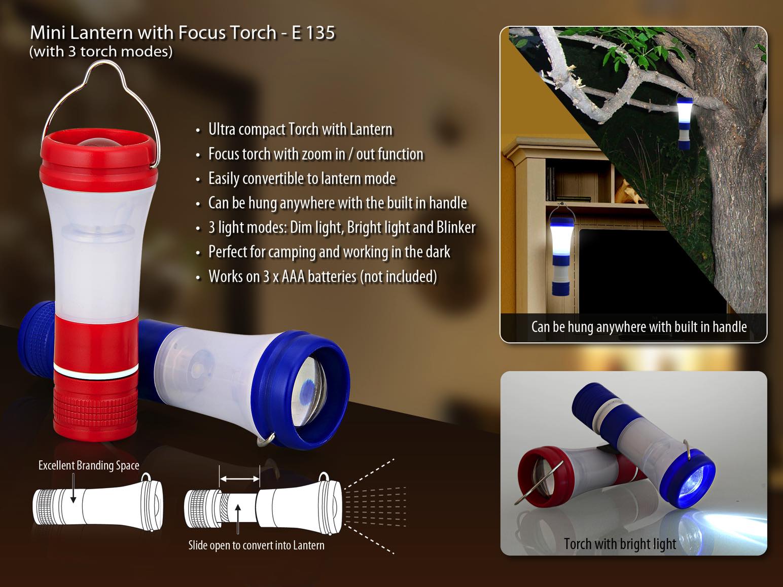 Mini Lantern with focus torch (with 3 torch modes)
