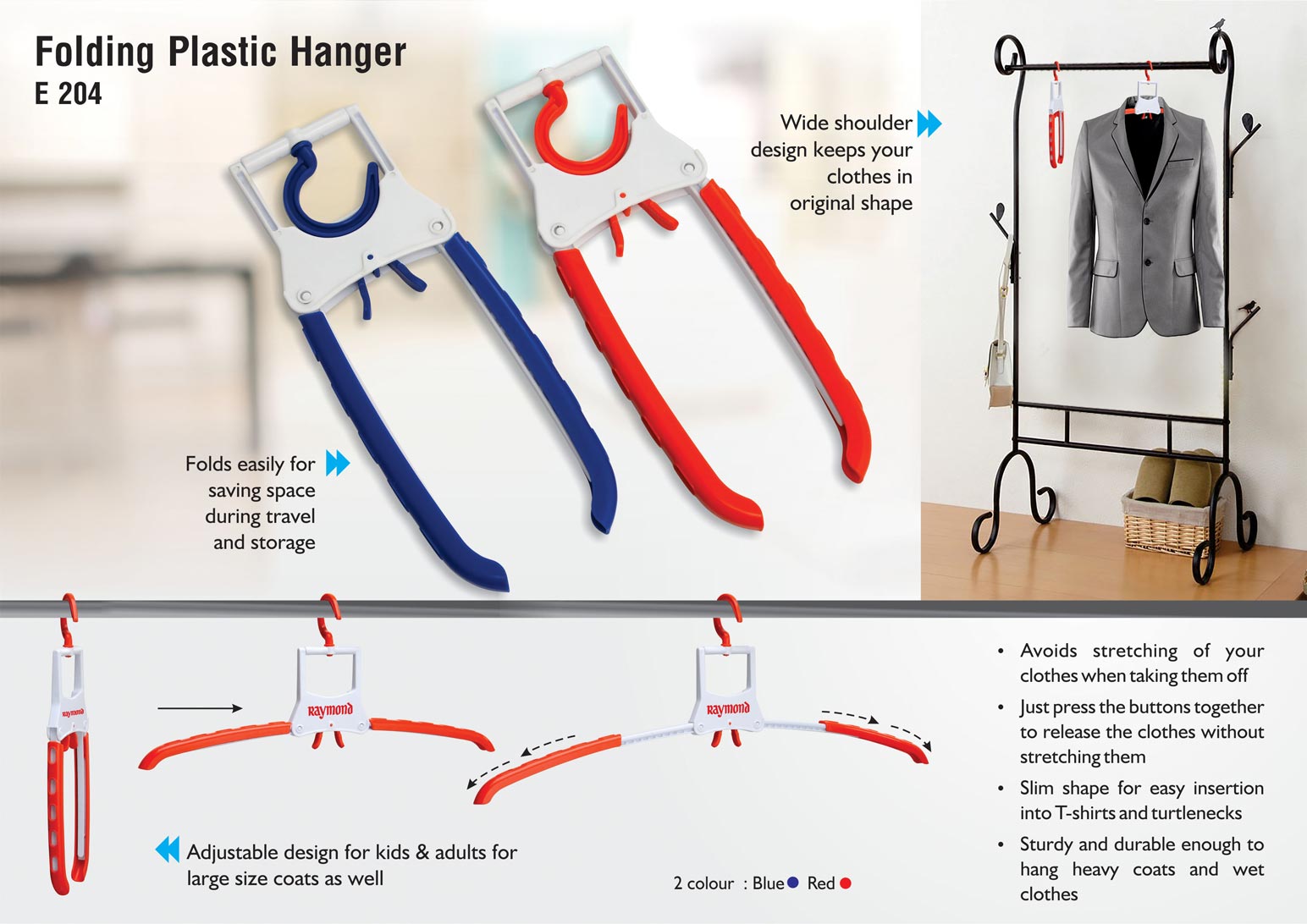 Folding Plastic hanger | Extendable arms for bigger clothes |
Collapsible design -
https://youtu.be/B5-TmPZFZxY