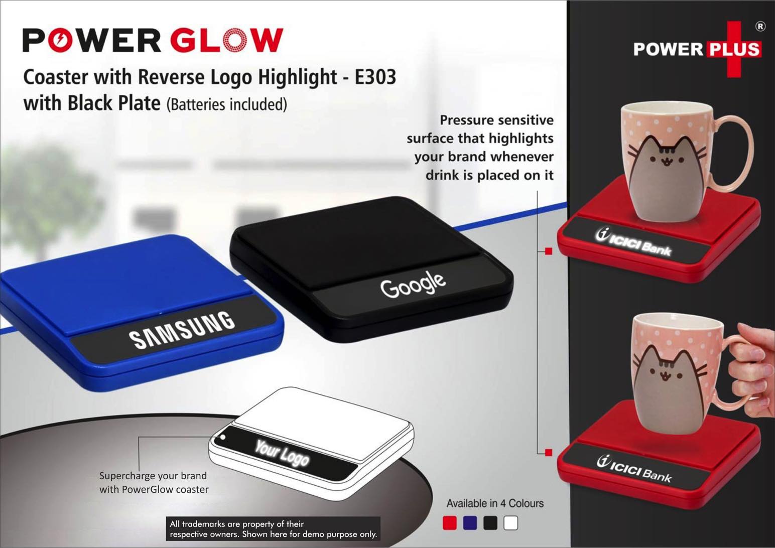 PowerGlow coaster with Reverse logo highlight | With Black
plate (batteries included)