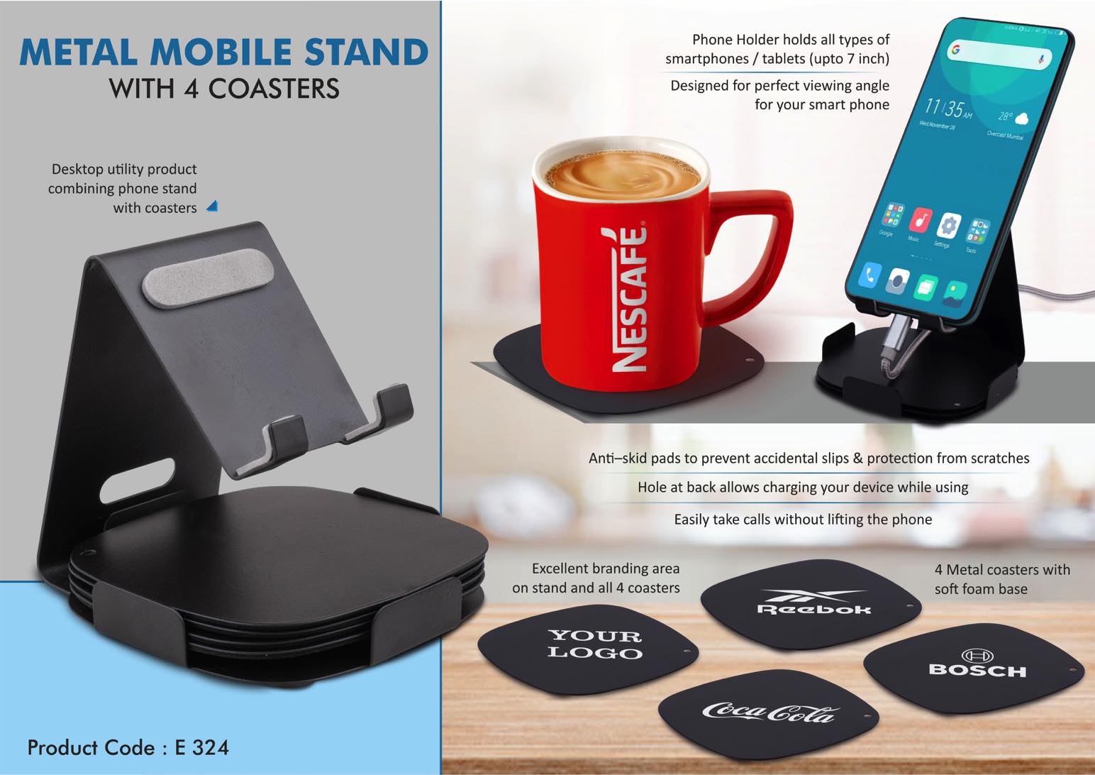 Metal mobile stand with 4 Coasters