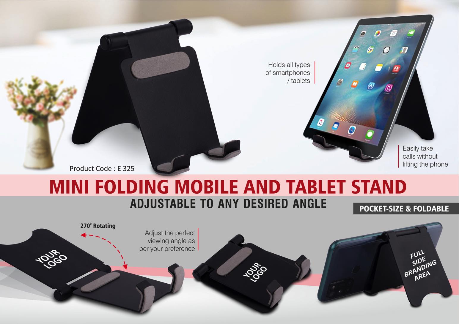 Mini folding mobile and tablet stand | Adjustable to any desired
angle