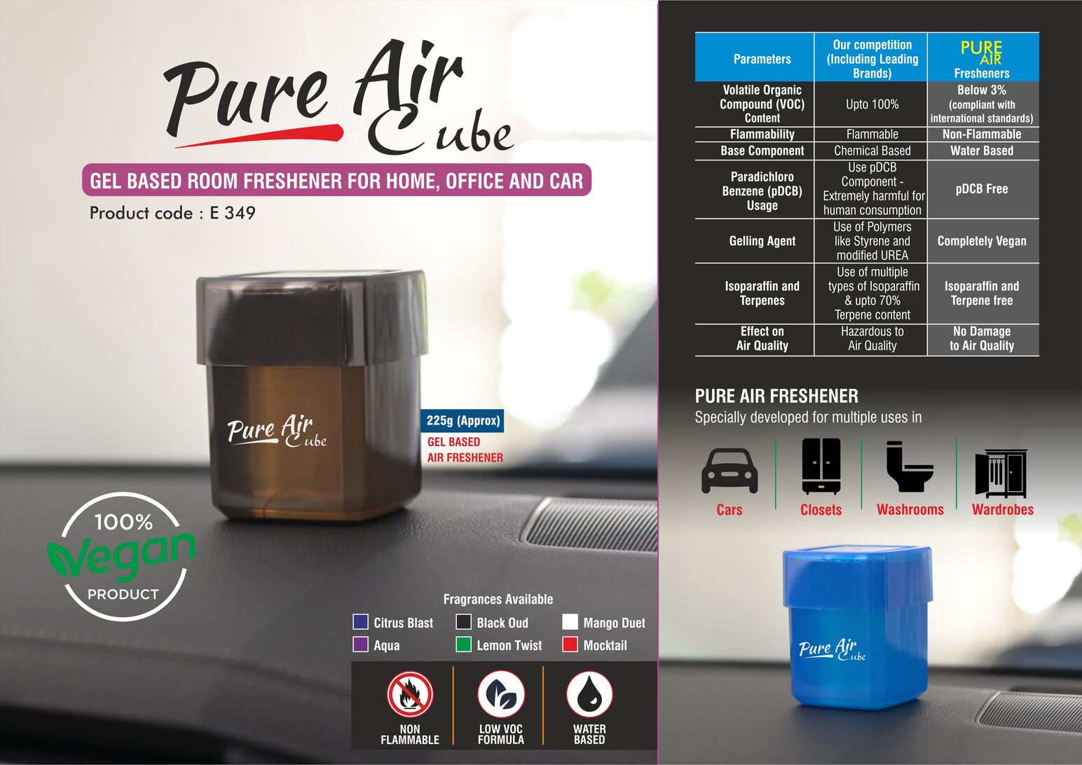 Pure Air Cube: Gel based room freshener for Home, Office and
Car | With open/close mechanism | Net 220 grams approx