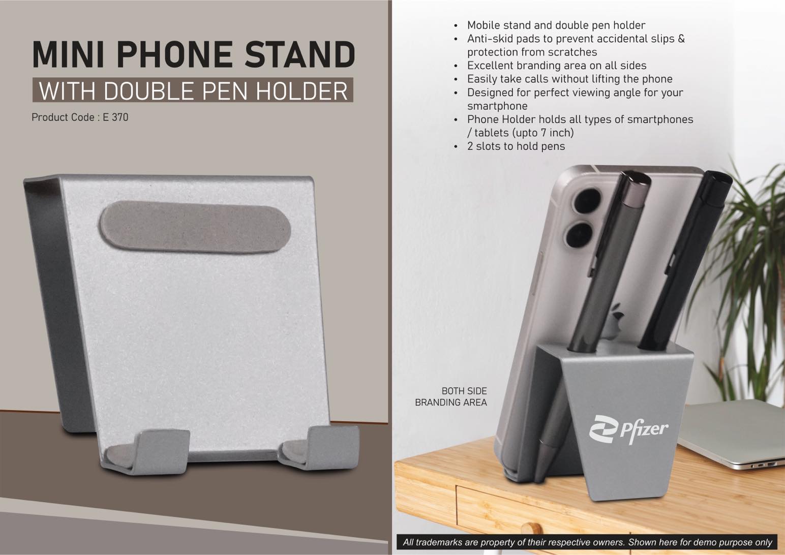 Mini mobile phone stand with double pen holder