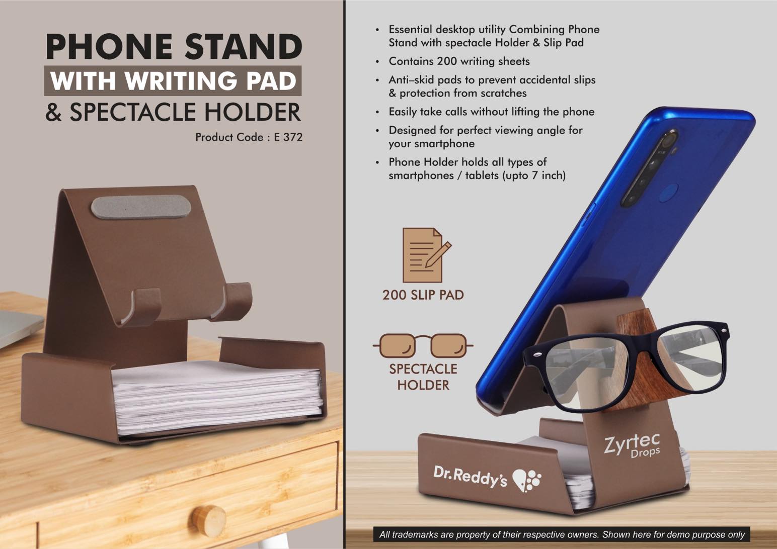 Metal Mobile Phone stand with Writing pad & Spectacle holder |
200 writing sheets | Perfect for glasses & goggles