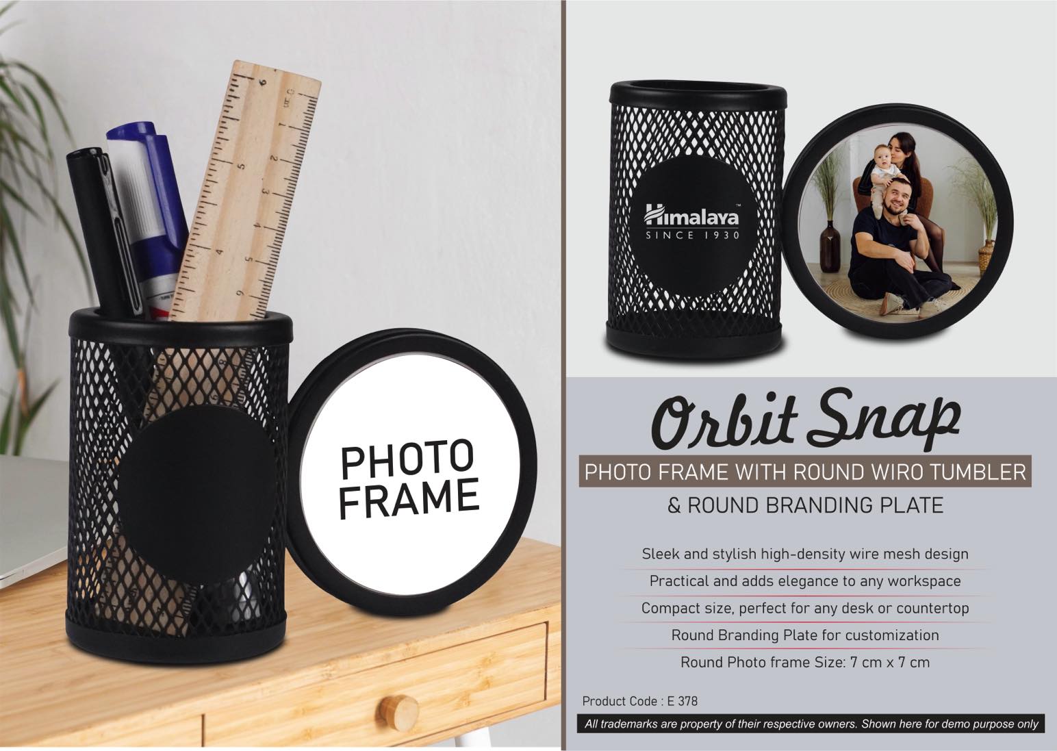 Orbit Snap: Photo Frame with Round Wiro tumbler & Round
Branding Plate