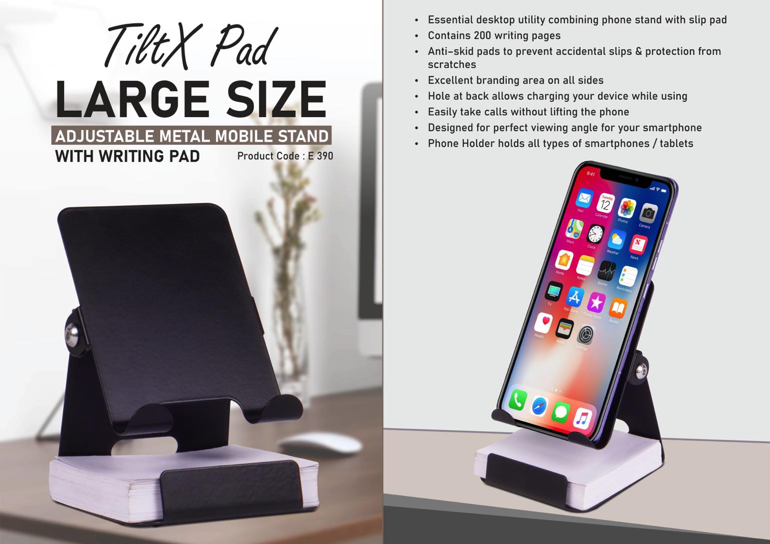 TiltX Pad: Large size Adjustable metal mobile stand with writing
pad | 200 writing sheets