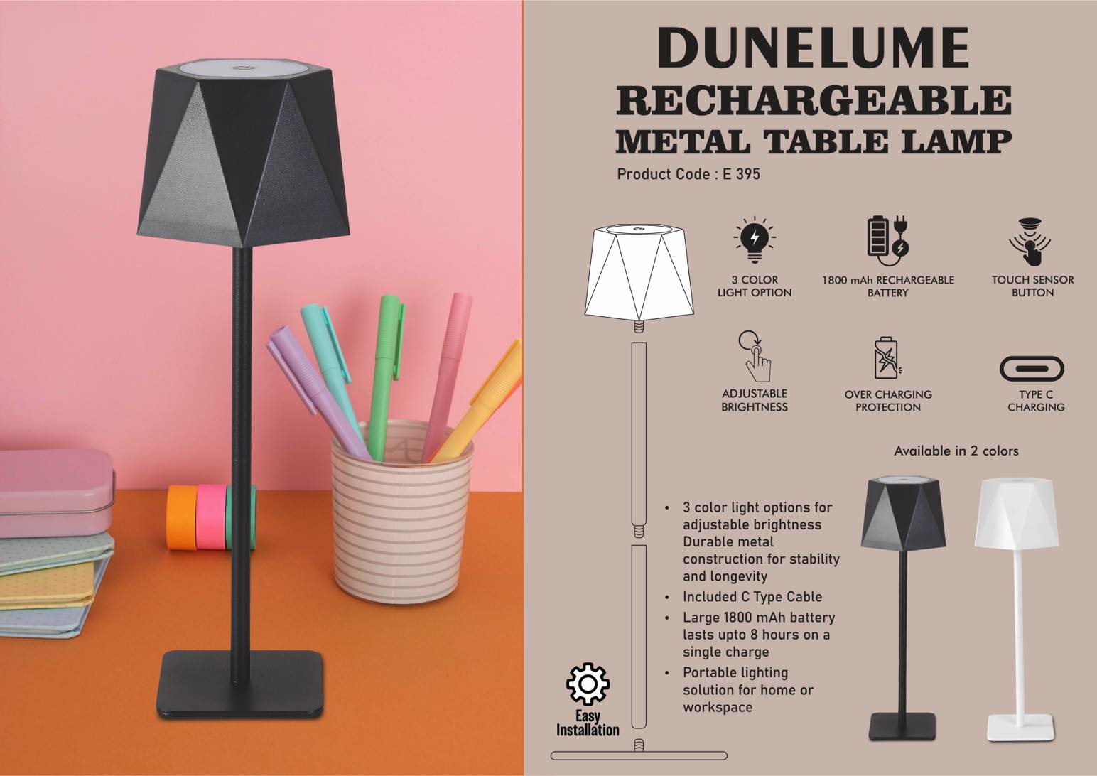 DuneLume: Rechargeable Metal Table Lamp | 1800 mAh
rechargeable battery