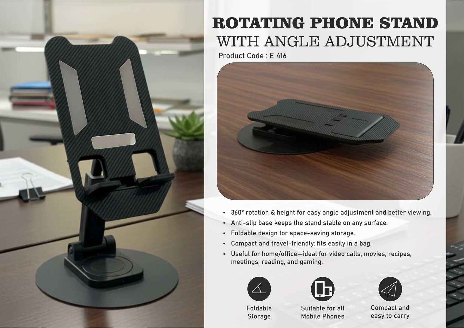 Rotating phone stand with Angle adjustment | Foldable body |
Budget friendly choice