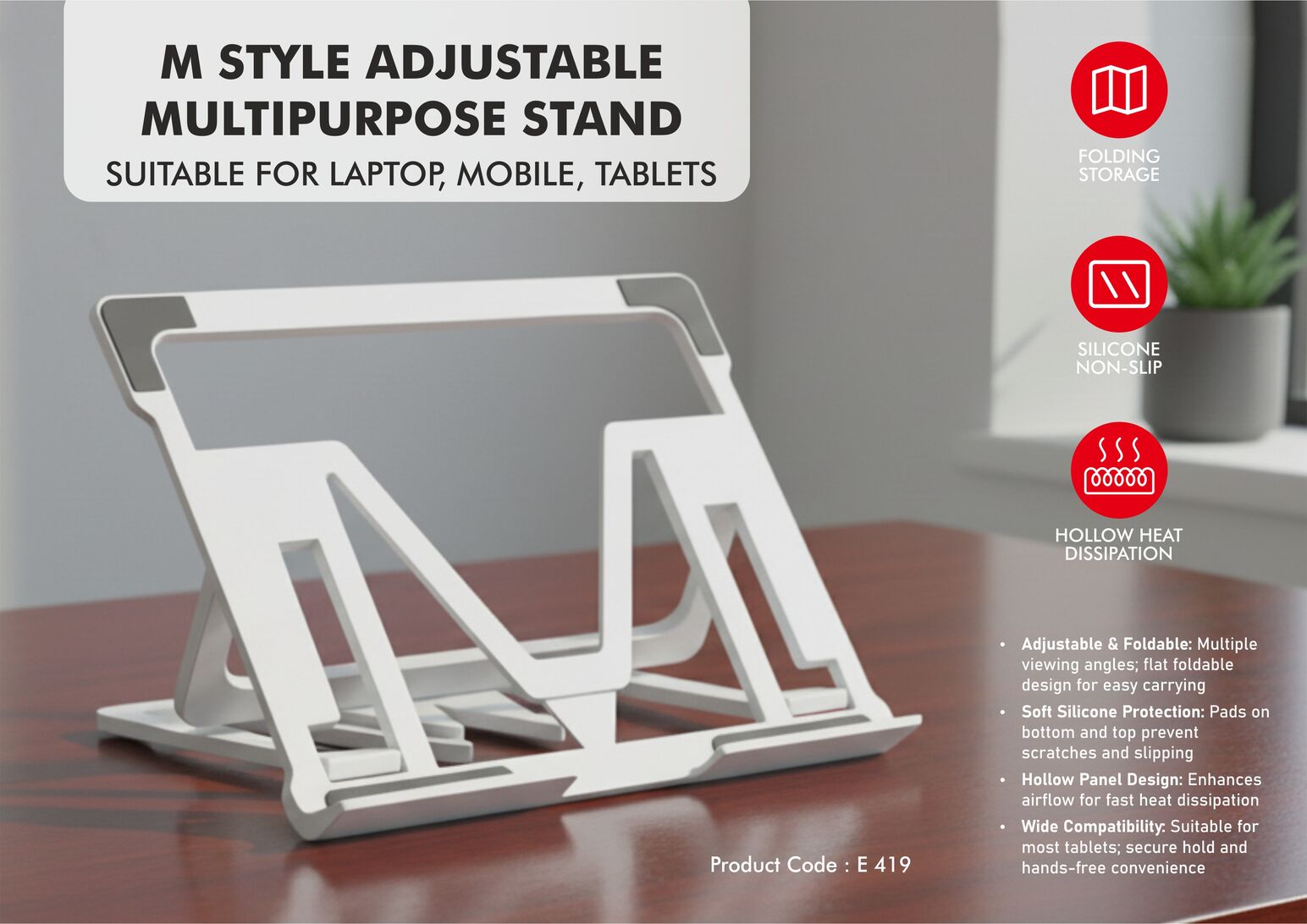 M Style Multipurpose stand | Angle adjustable | Suitable for
laptop, mobile, tablets | Foldable body