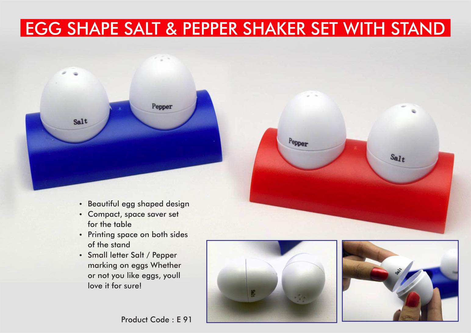 Egg shaped salt & pepper shaker set with stand