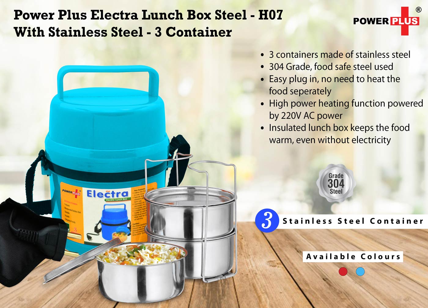 Power Plus Electra Lunch Box Steel | 3 Container