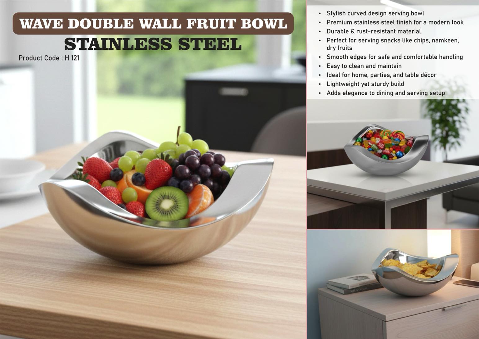 Wave double wall fruit bowl (SS)