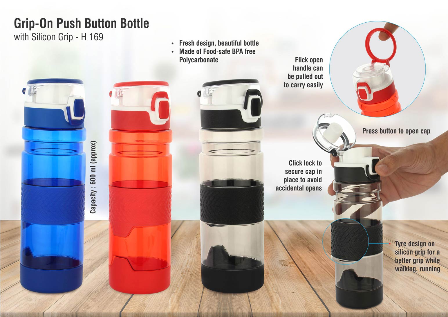 Grip-On: Push button water bottle with silicon grip (600ml
approx) | Made from Tritan | BPA free -
https://youtu.be/NaeU9Fve6Fk