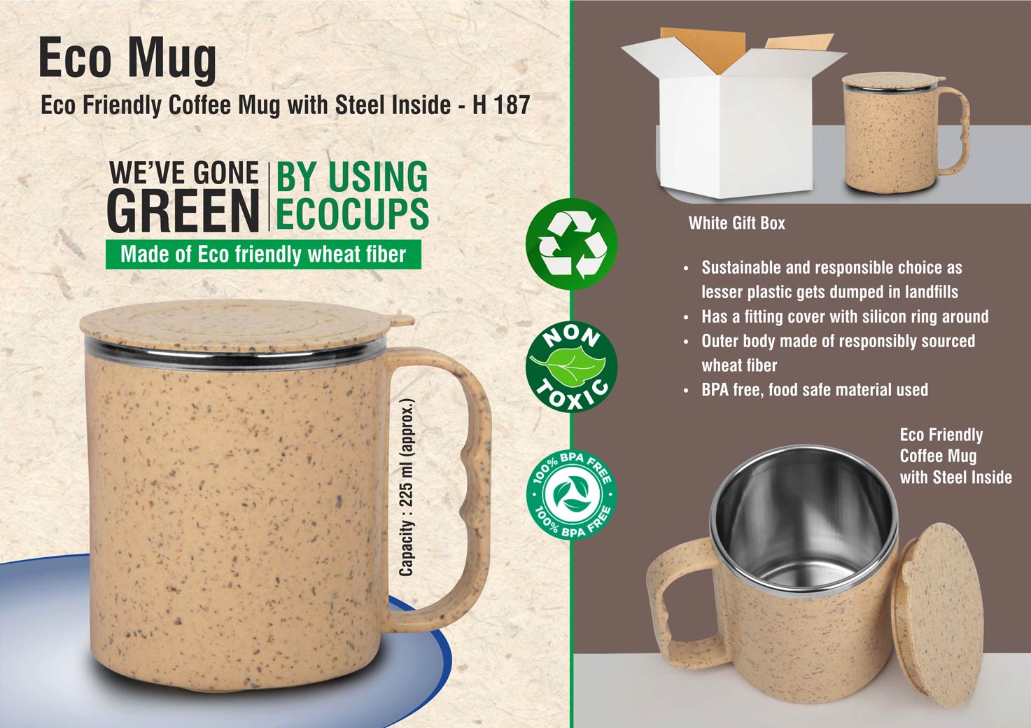 EcoMug: Eco Friendly Coffee mug with steel inside | Made with
Wheat fiber -
https://youtu.be/SjU79GaHG4Q