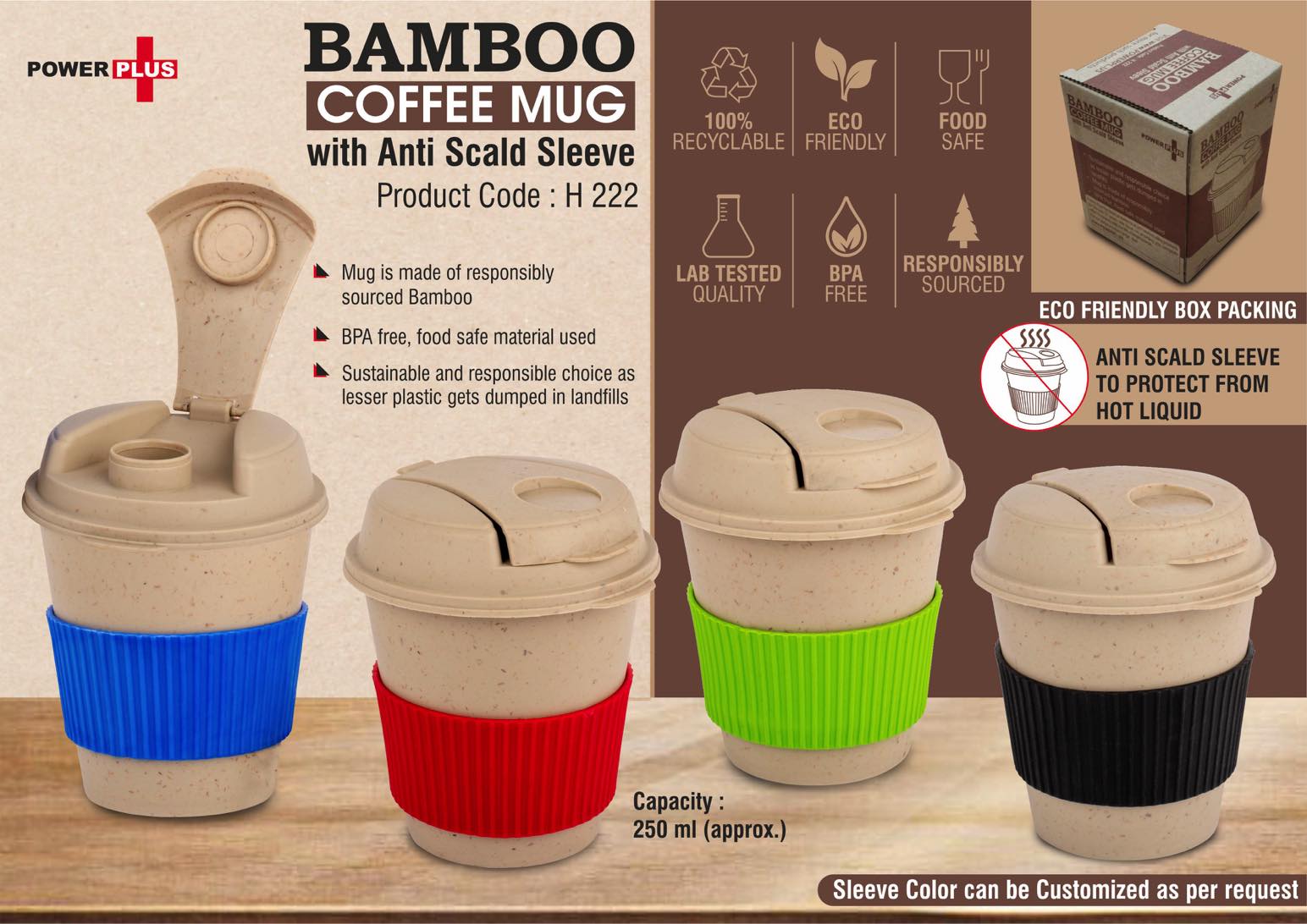 Bamboo Coffee mug: Eco friendly mug with flip top Lid and Anti-
Scald sleeve | Capacity 250 ml -
https://youtu.be/tuT78h6KQgY