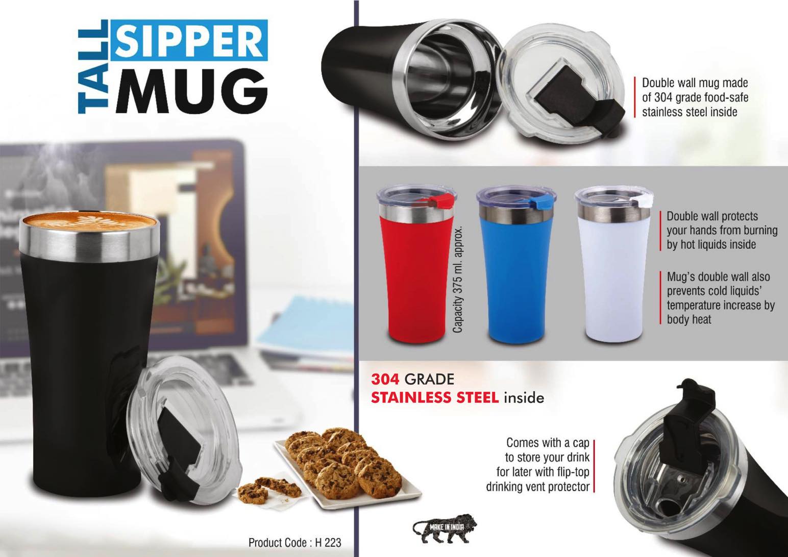 Tall Sipper mug | 304 grade Stainless steel inside | Capacity
400ml approx -
https://youtu.be/7gGgWopiaow