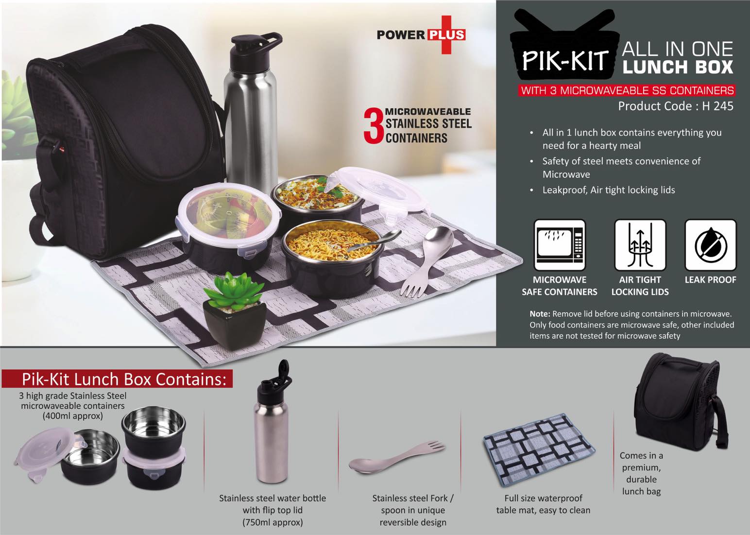 PIK-KIT: All in 1 Lunch box with 3 Microwaveable Steel
containers | Contains SS bottle, Fork, Spoon, Tablemat,
Premium Bag: https://youtu.be/VywBjG302JM
