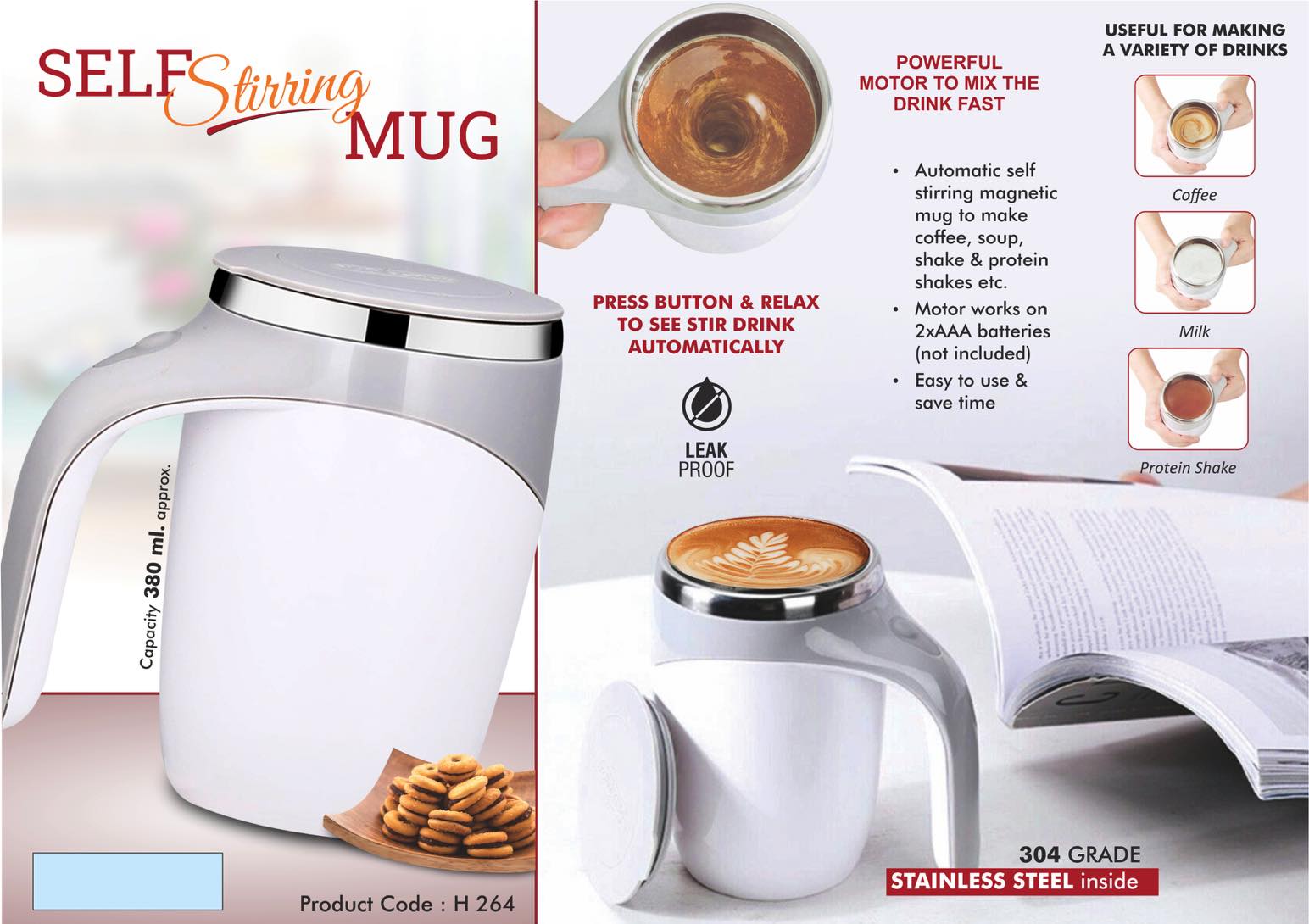 Self Stirring mug | 304 grade steel inside | Capacity 380 ml
approx