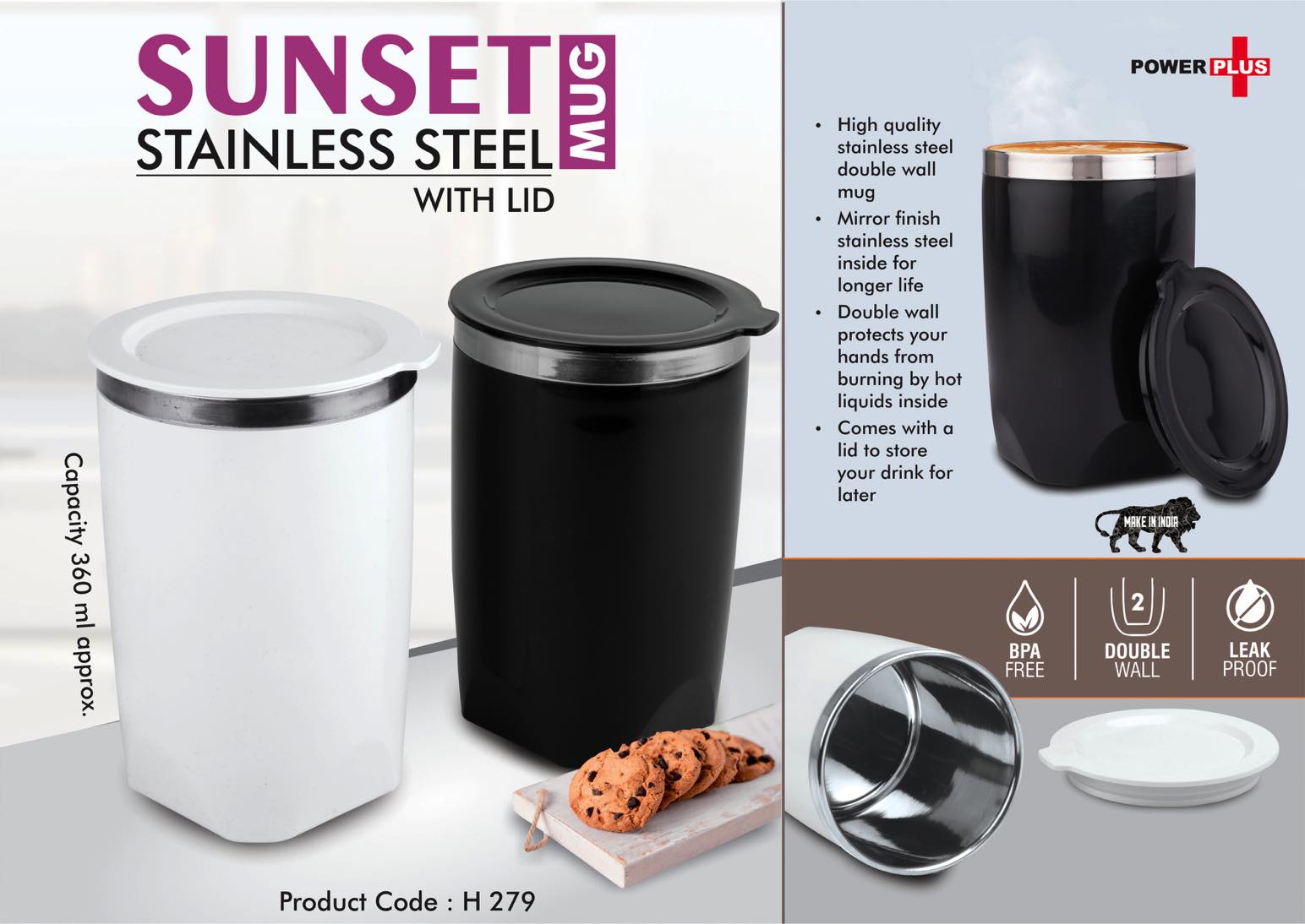 Sunset : Stainless Steel Mug with Lid | Leak proof | BPA Free |
Capacity 360 ml approx