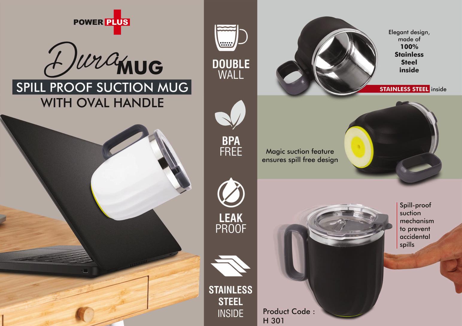 DuraMug: Spill Proof Suction mug with Oval handle | Capacity
350ml approx