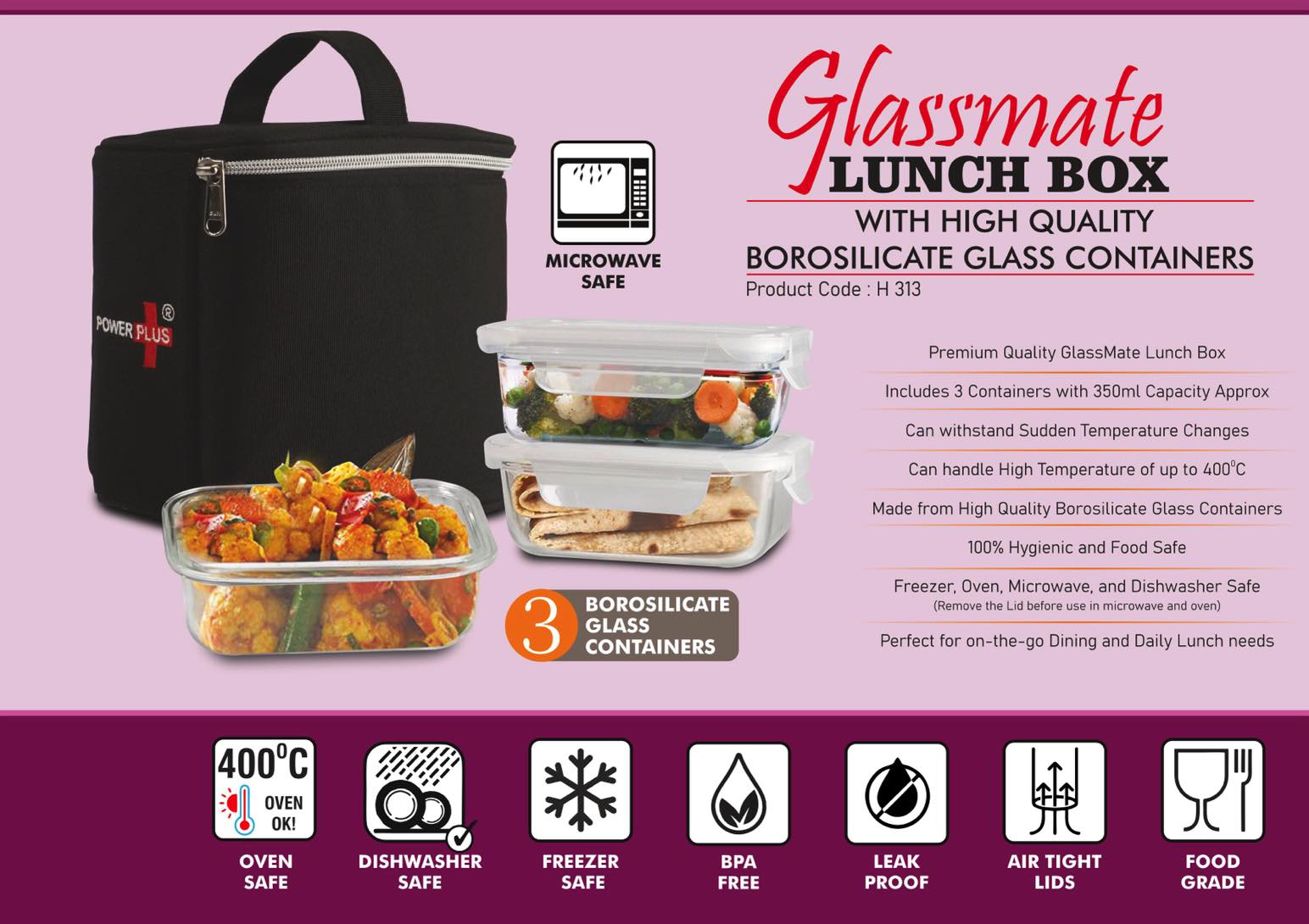 GlassMate Lunch Box: Lunch box with High quality borosilicate
glass Containers