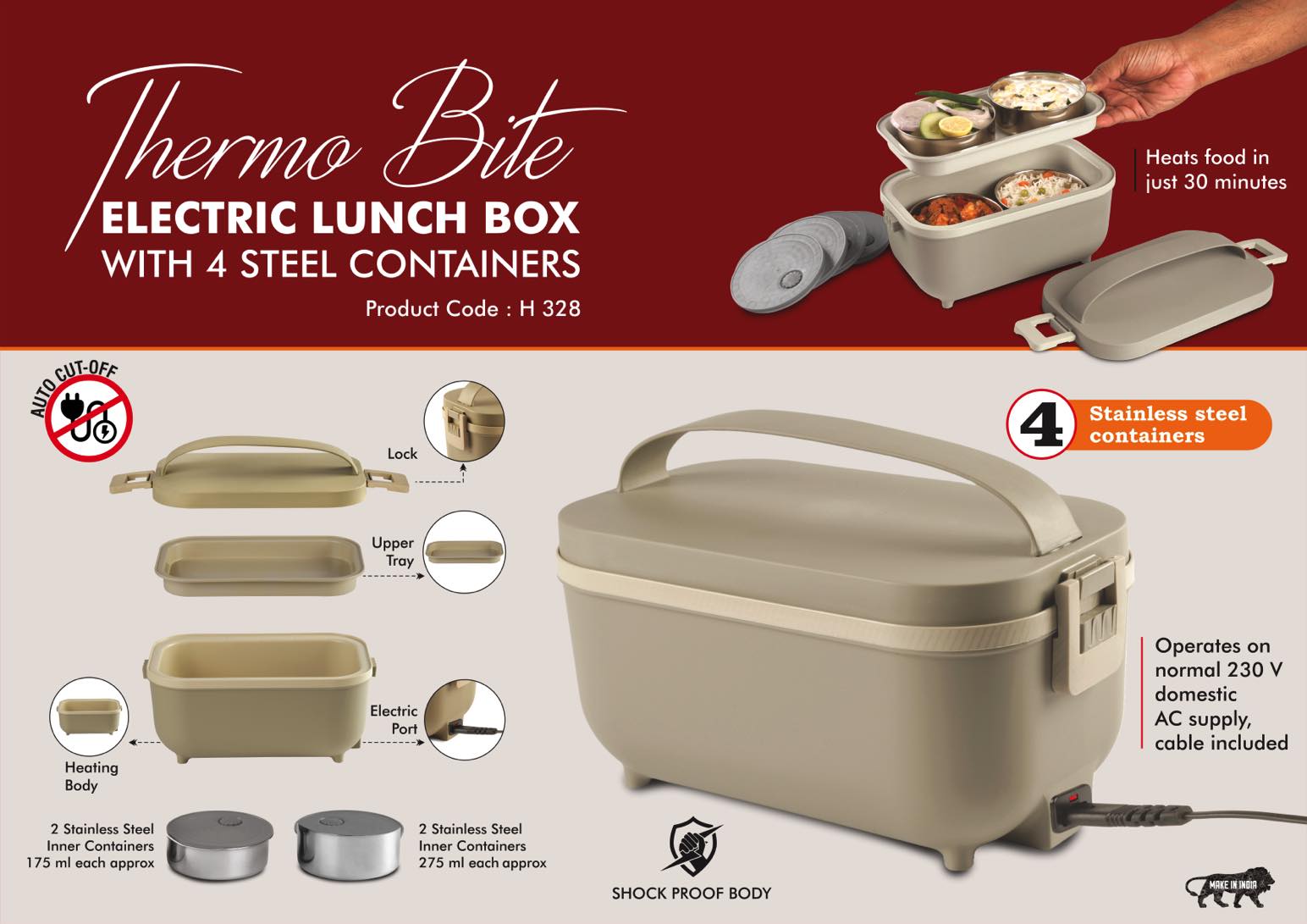 ThermoBite: Electric Lunch Box with 4 Steel Containers -
https://youtu.be/Kp_Abru1Wy0