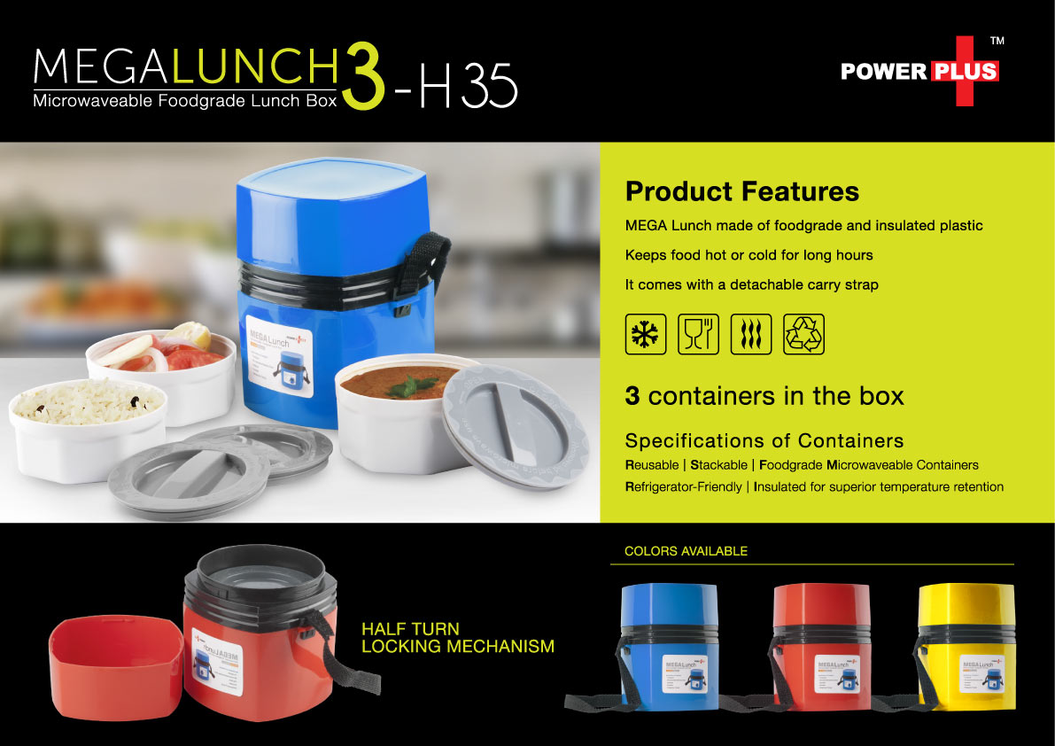 Power Plus Mega Lunch Box | 3 Microwave safe containers