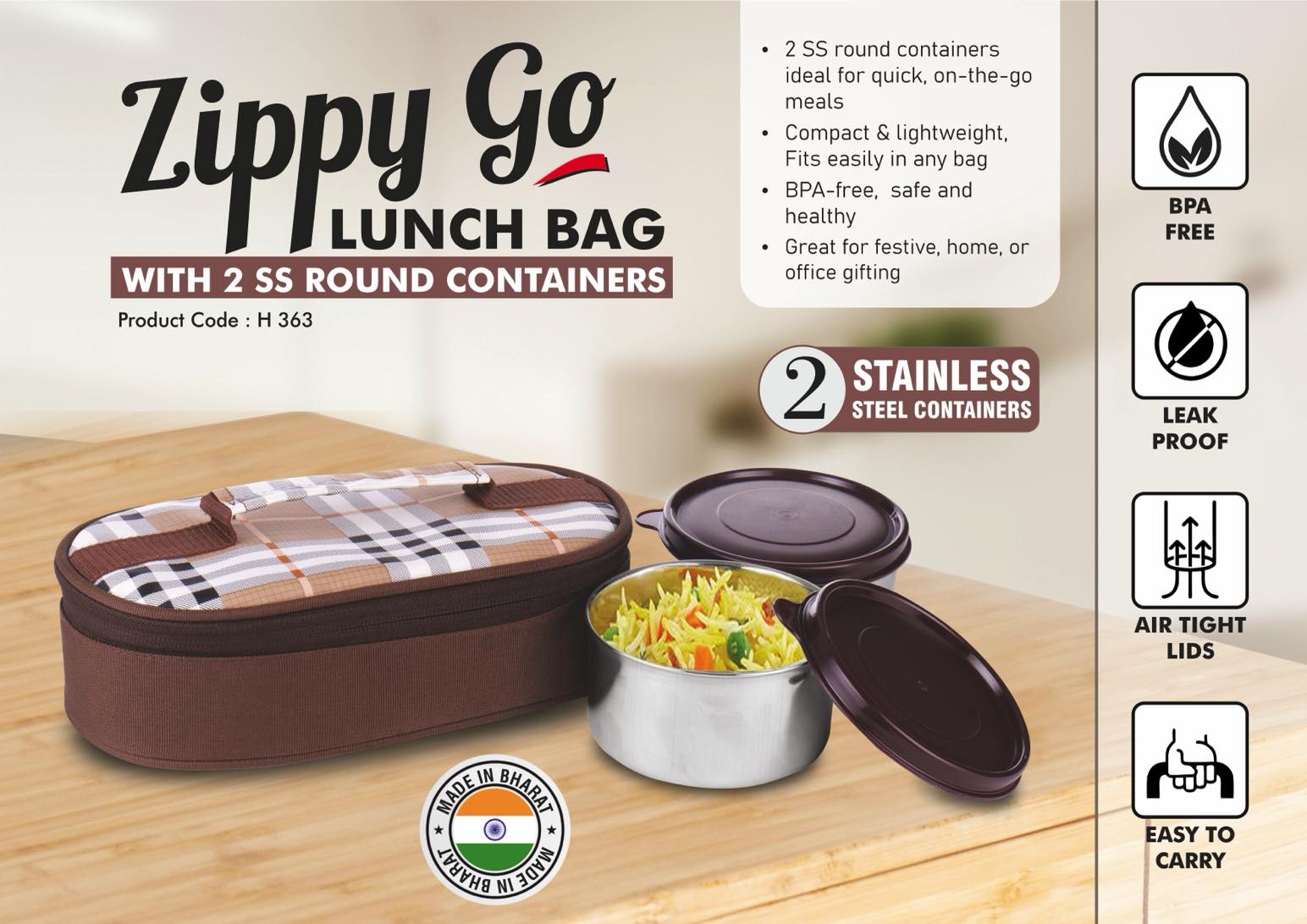 Zippy Go: Lunch bag with 2 SS round containers