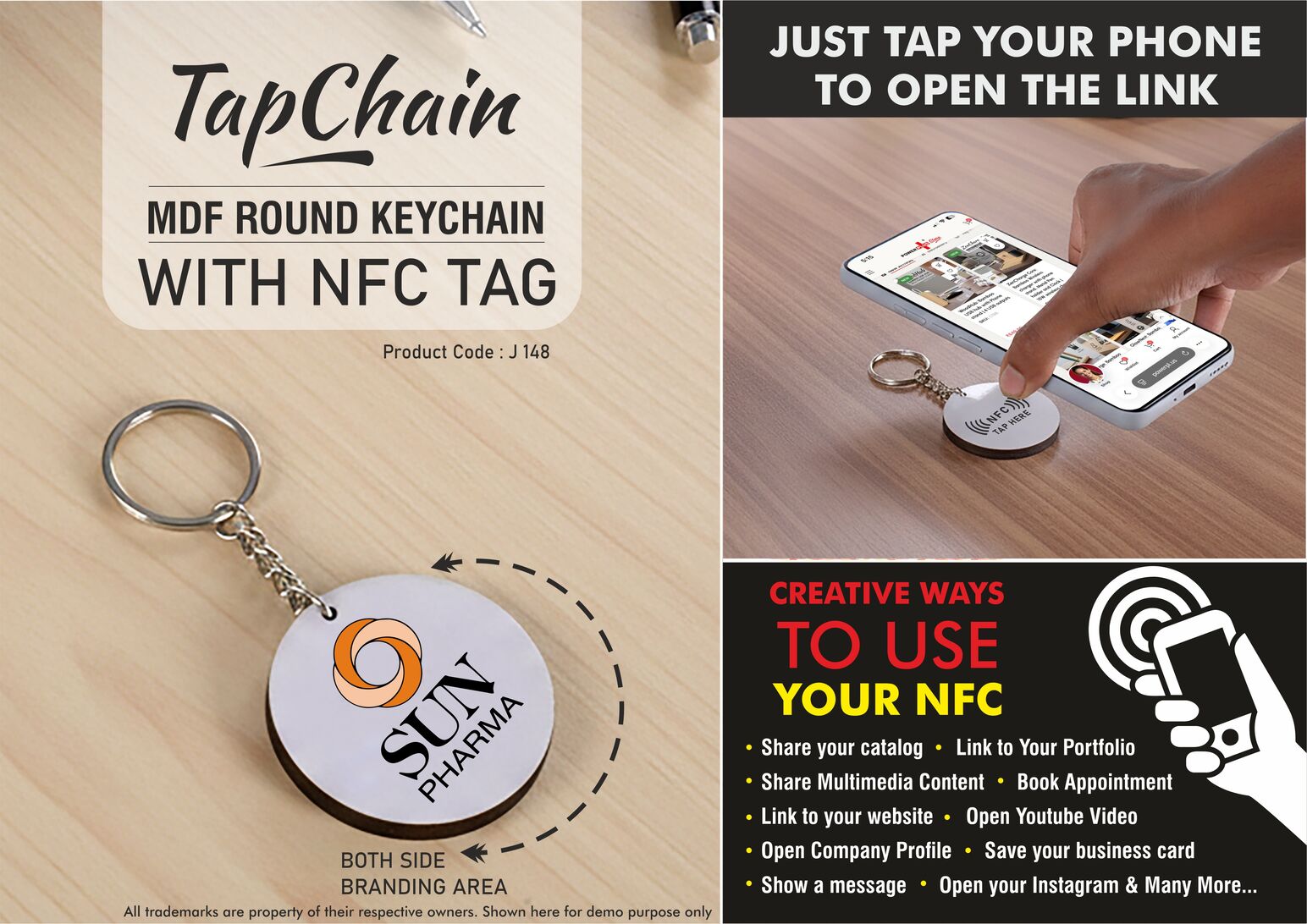 TapChain Round: Customized MDF Keychain with NFC Tag |
Link to your Catalog, Website, Video, etc | Double side branding
-
https://youtu.be/6wgnLwSvRaM