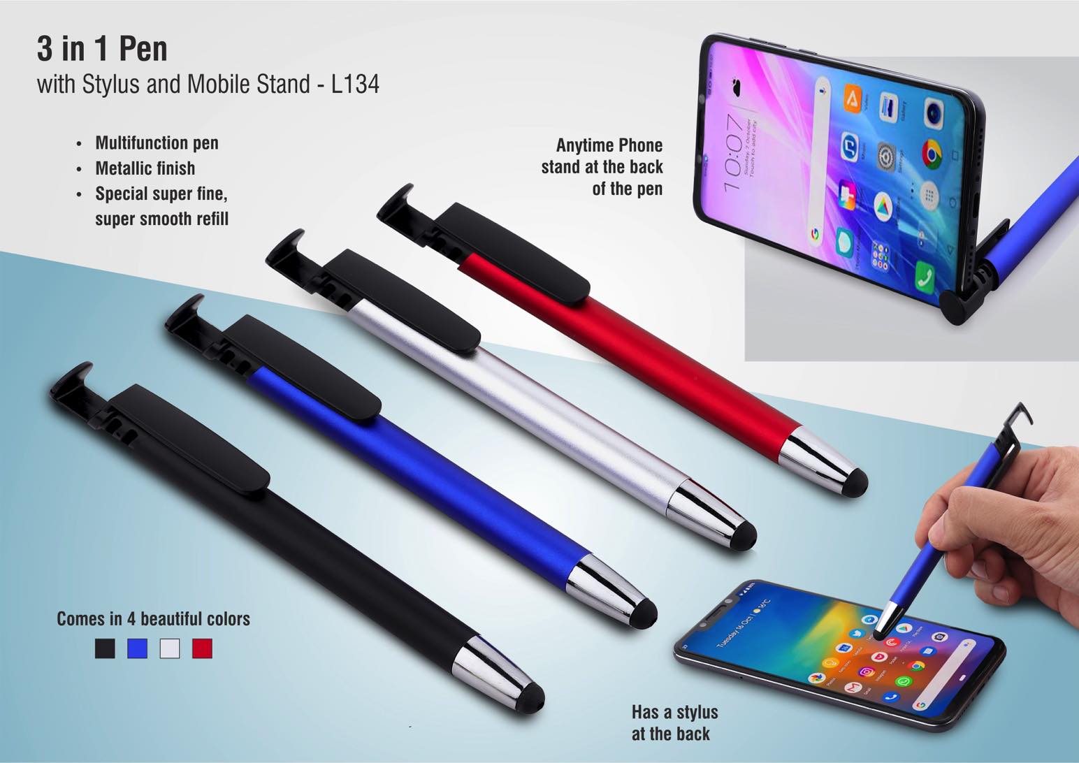 3 in 1 Pen with stylus and mobile stand