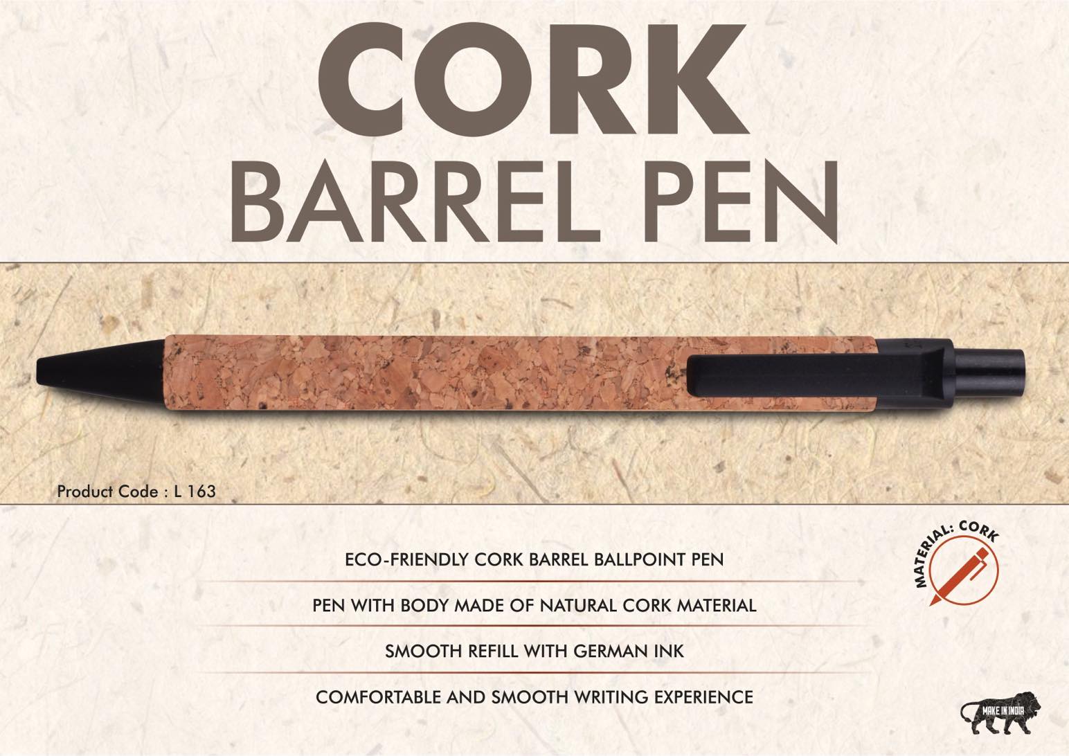 Cork barrel pen | Barrel completely made of cork