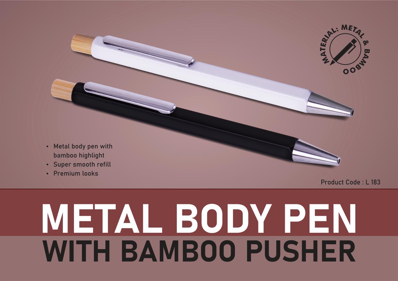 Metal body pen with Bamboo pusher