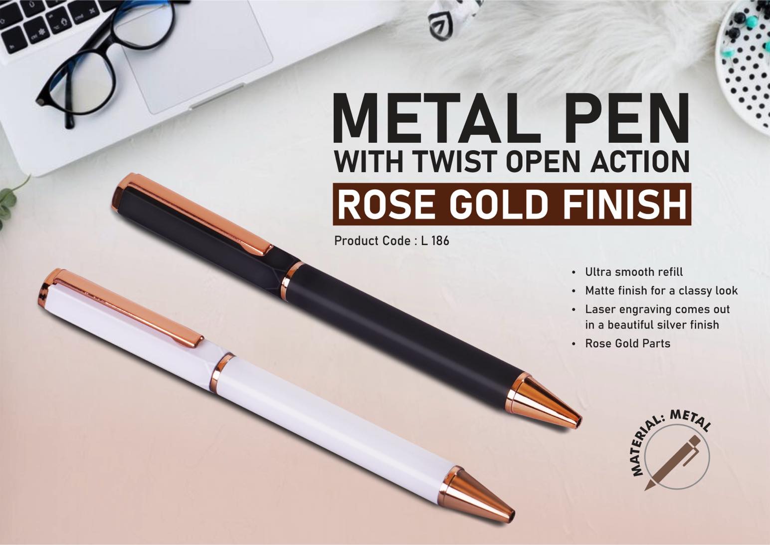 Metal pen with Twist open action | Rose Gold finish